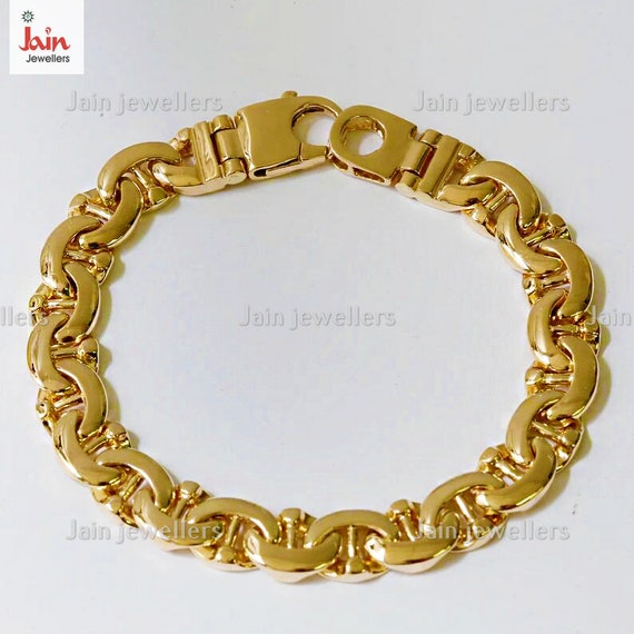 Handmade 18k/22k Yellow Gold Mariner Link Bracelet, Solid Men's Chain