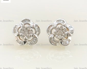 18Kt White Gold Diamond Flower Earrings: 0.77Ct Certified Studs
