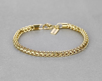 Fine Jewelry 18Kt, 22Kt Yellow Real Gold Franco Chain Bracelet, Hallmark Stamped Handmade Solid Men's Bracelet