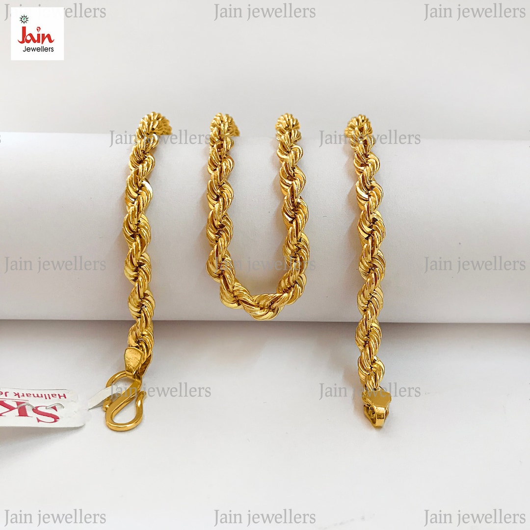 Fine Jewelry 18 Kt, 22 Kt Real Solid Yellow Gold Silken Rope Chain ...