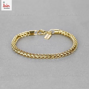 Fine Jewelry 18Kt, 22Kt Yellow Real Gold Franco Chain Bracelet, Hallmark Stamped Handmade Solid Men's Bracelet