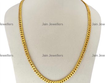 Collar de cadena cubana tipo curb de oro amarillo macizo de 18k/22k hecho a mano