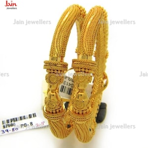 18Kt, 22Kt Hallmark Real Solid Gold Bangle Bracelet, Handmade Dubai Traditional Indian Slip-On Bangle Size Available 7, 8, 9 & 10 Inch