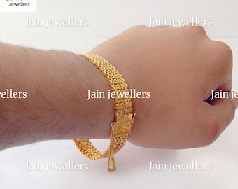 Handmade 18K/22K Yellow Gold Beaded Curb Bracelet - 12.10mm Wide