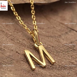 Colgante unisex de oro amarillo macizo auténtico de 14, 18 y 22 kt con inicial M y sello distintivo, hecho a mano, sin cadena.
