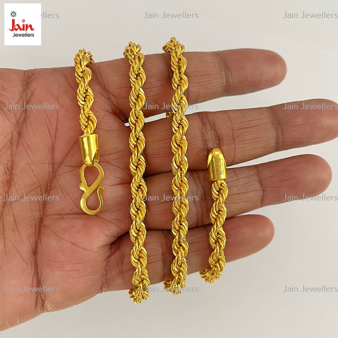 18kt Solid Yellow Gold Diamond Cut Rope Chain: 5MM Boho Necklace - Etsy