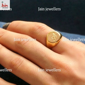 18 Kt,22 Kt Real Solid Yellow Gold  Initial Letter A Custom Ring Hallmark Handmade Unique Wedding Design Signet Ring For Men & Women