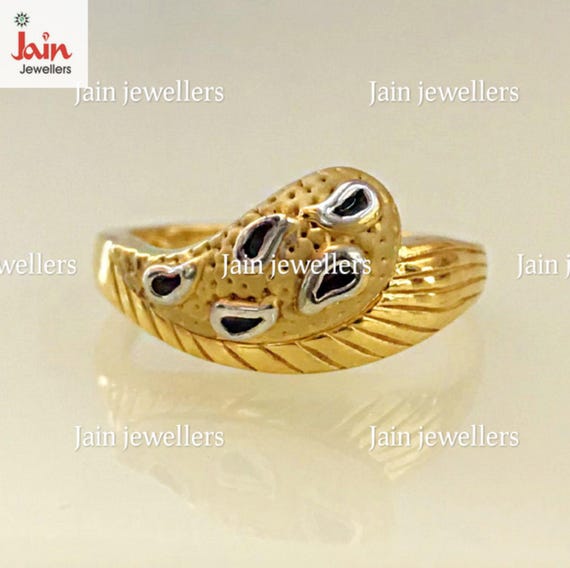 22kt Solid Gold Ring: Handmade Gemstone Wedding E… - image 3