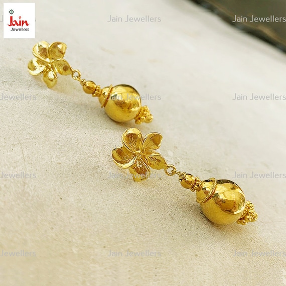 14 Kt 18 Kt 22 Kt Yellow Gold Earrings Hallmark Certified Handmade Women S Beads Filigree Wire Wrapped Floral Dangle Drop Earrings