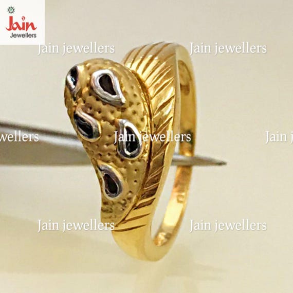 22kt Solid Gold Ring: Handmade Gemstone Wedding E… - image 2