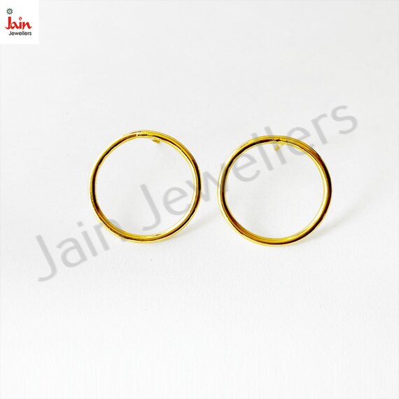 Handmade Solid Yellow Gold Circle Stud Earrings: … - image 4