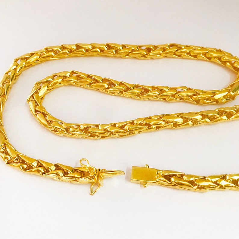 18 Kt, 22 Kt Real Solid Yellow Gold Wheat Chunky Heavy Chain Hallmark ...