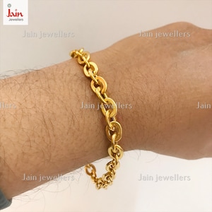 Handmade 18K/22K Yellow Gold Curb Cuban Link Bracelet - 7.78mm