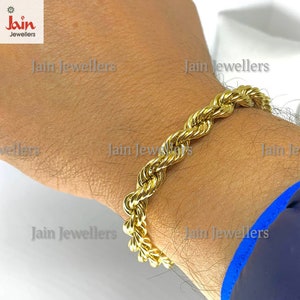 Fine Jewelry 18Kt, 22Kt Yellow Real Gold Rope Chain Bracelet, Hallmark Stamped Handmade Solid Men's Bracelet