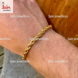 18K, 22K Real Yellow Gold  Twisted Rope Bracelet, Hallmark Stamped Wide Handmade Classy Solid Men's Bracelet