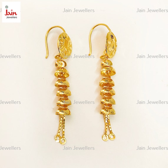 Buy 18 Kt 22 Kt Real Solid Yellow Gold Earrings Hallmark Certified Handmade Women s Dainty Hook Long Dangle Drop Earrings Online in India Etsy