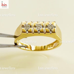 14Kt, 18Kt Real Yellow Hallmark Gold Diamond Ring, 0.30 Ct H-I/SI White Princess Cut Certified Natural Real Princess Diamonds Men&#39;s Ring