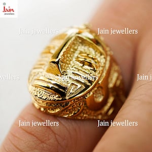14Kt, 18Kt, 22Kt Real Yellow Gold Signet Tribal Ring, Hallmark Stamped Handmade Aztec Tribal Signet Statement Ring For Men, Gift For Him