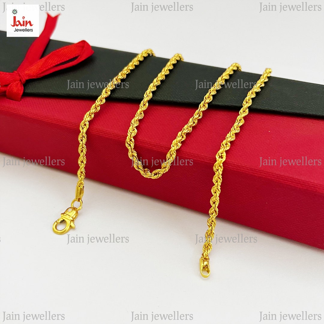 22kt Solid Yellow Gold Diamond Cut Rope Chain - 3MM Width - Etsy