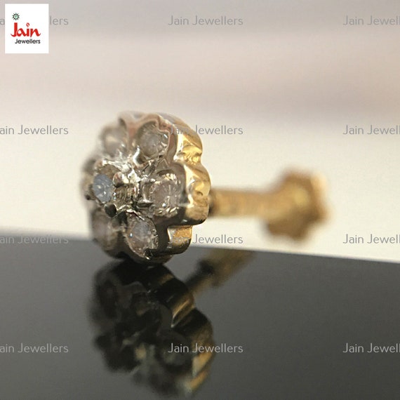 18kt Yellow Real Gold Diamond Nosepin Hallmark Stamped 0.20ct J K SI1 Authentic Real Diamond Nose Bone Pin Piercing Screw Ring for Women Etsy