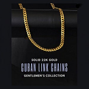 Handmade 22Kt Solid Yellow Gold Curb Cuban Link Chain Necklace