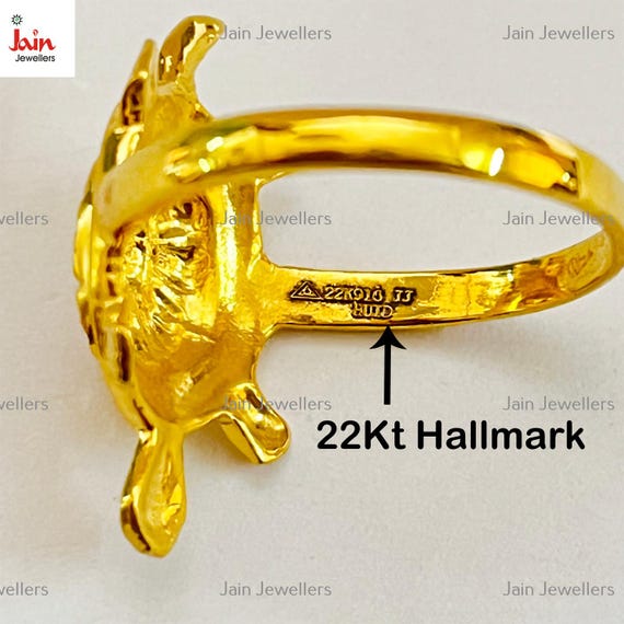 18K 22K Real Solid Yellow Gold Tortoise Ring Hallmark Handmade Unique Signet Ring for Unisex Valentine Gift