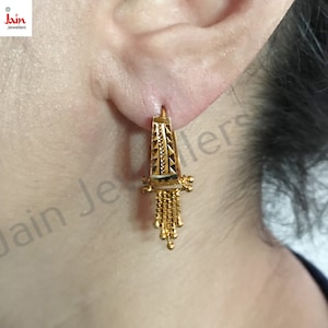 14 Kt, 18 Kt, 22 Kt Real Solid Yellow Gold Earrings, Hallmark Certified Handmade Vintage Drop, Clip-On Women&#39;S Huggie Hoop Earrings