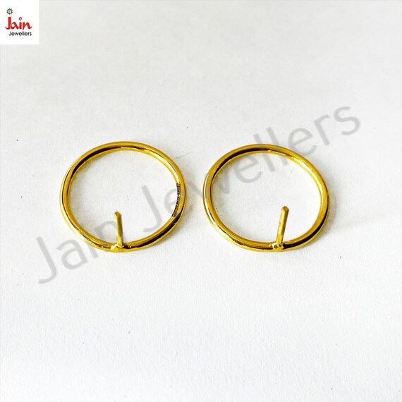 Handmade Solid Yellow Gold Circle Stud Earrings: … - image 3