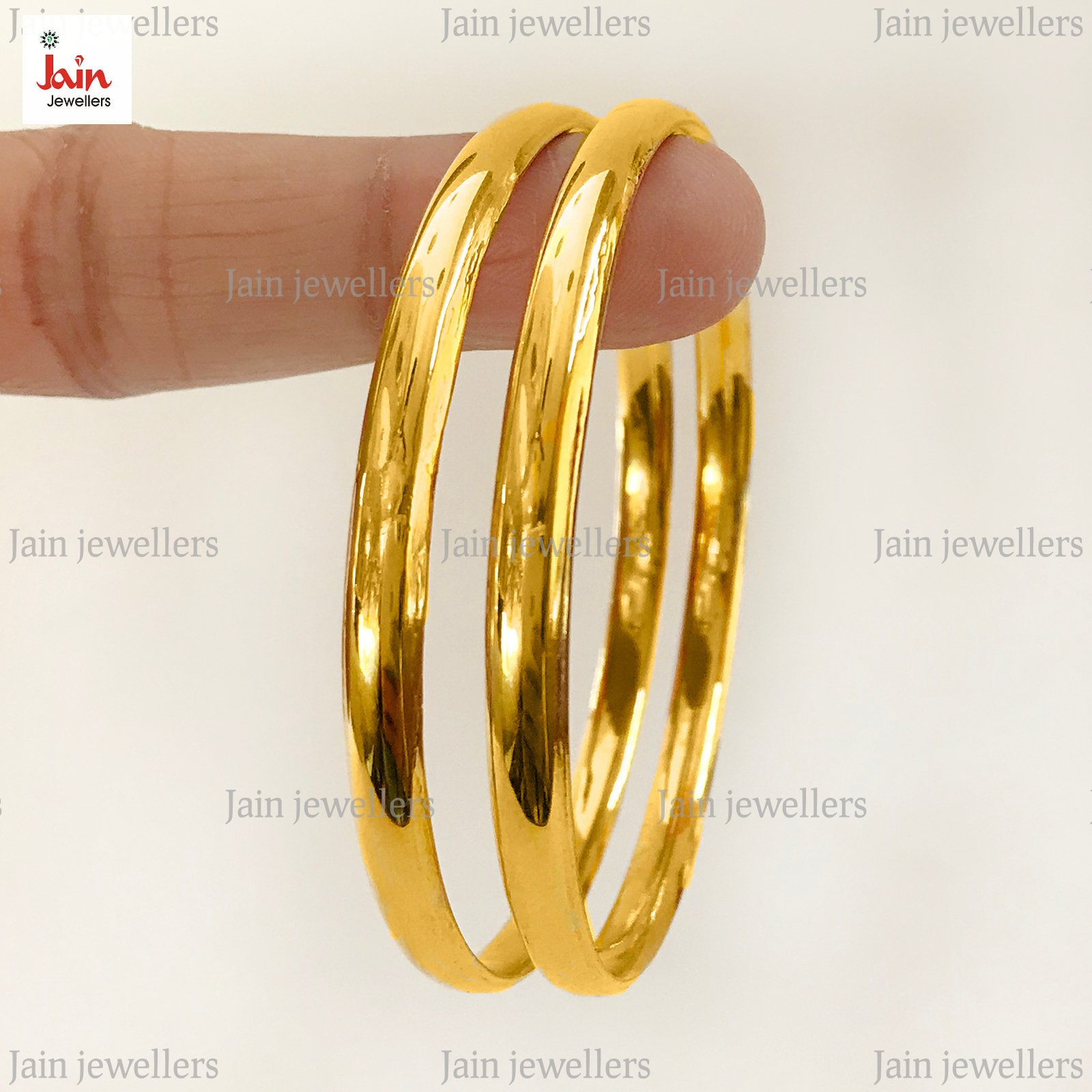 14K, 18K, 22K Real Yellow Gold Plain High Polish Bangles