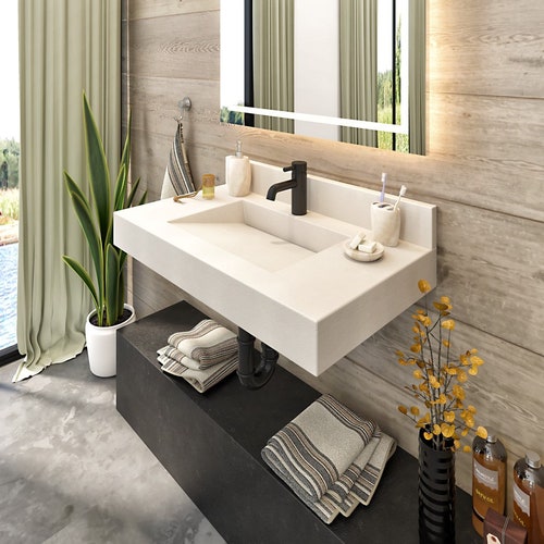 Wallmounted Minimalist Black Floating Sink With Ramp Basin Etsy