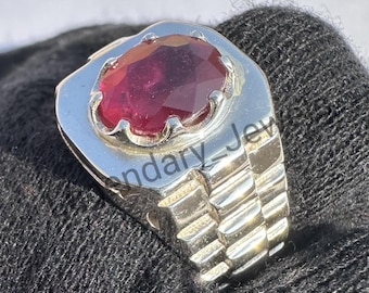 Ruby Ring for Men: 925 Sterling Silver Art Deco Statement Ring