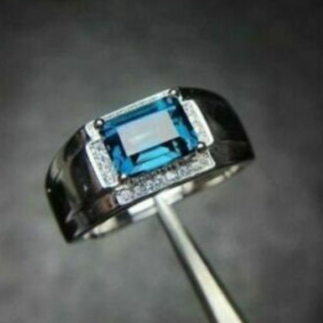 Emerald Cut London Blue Topaz Men's Engagement Ring 925 Sterling Silver ...