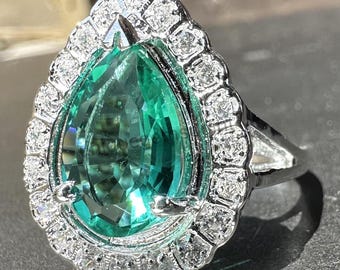 Emerald Halo Ring: 925 Sterling Silver May Birthstone