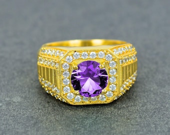 Amethyst Herrenring | 925 Sterling Silber, Art Deco Stil