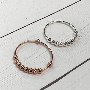 Fidget Bead Ring with 10 Beads; 925 Sterling Silver, Gold Filled, Rose Gold Filled