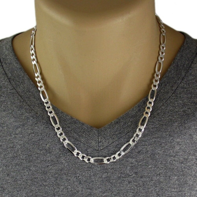 925 Italy Sterling Figaro 7mm Chain Various Lengths
