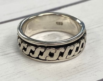 6mm Repeating Swirl Rope Ring for Men and Women; 925 Sterling Silver; Anxiety Ring