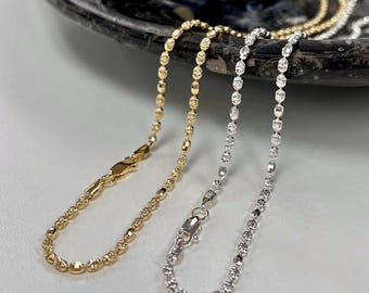 Gorgeous Diamond Cut Laser Cut Alternating Rice Beads Chain Sterling Silver; Charleston Rice Bead Chain
