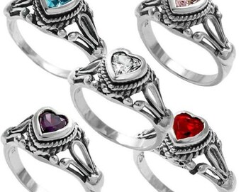 Sterling Silver Birthstone CZ Heart Baby Rings for Little Girls, Toddler Baby Ring, Kid Ring for Girl,