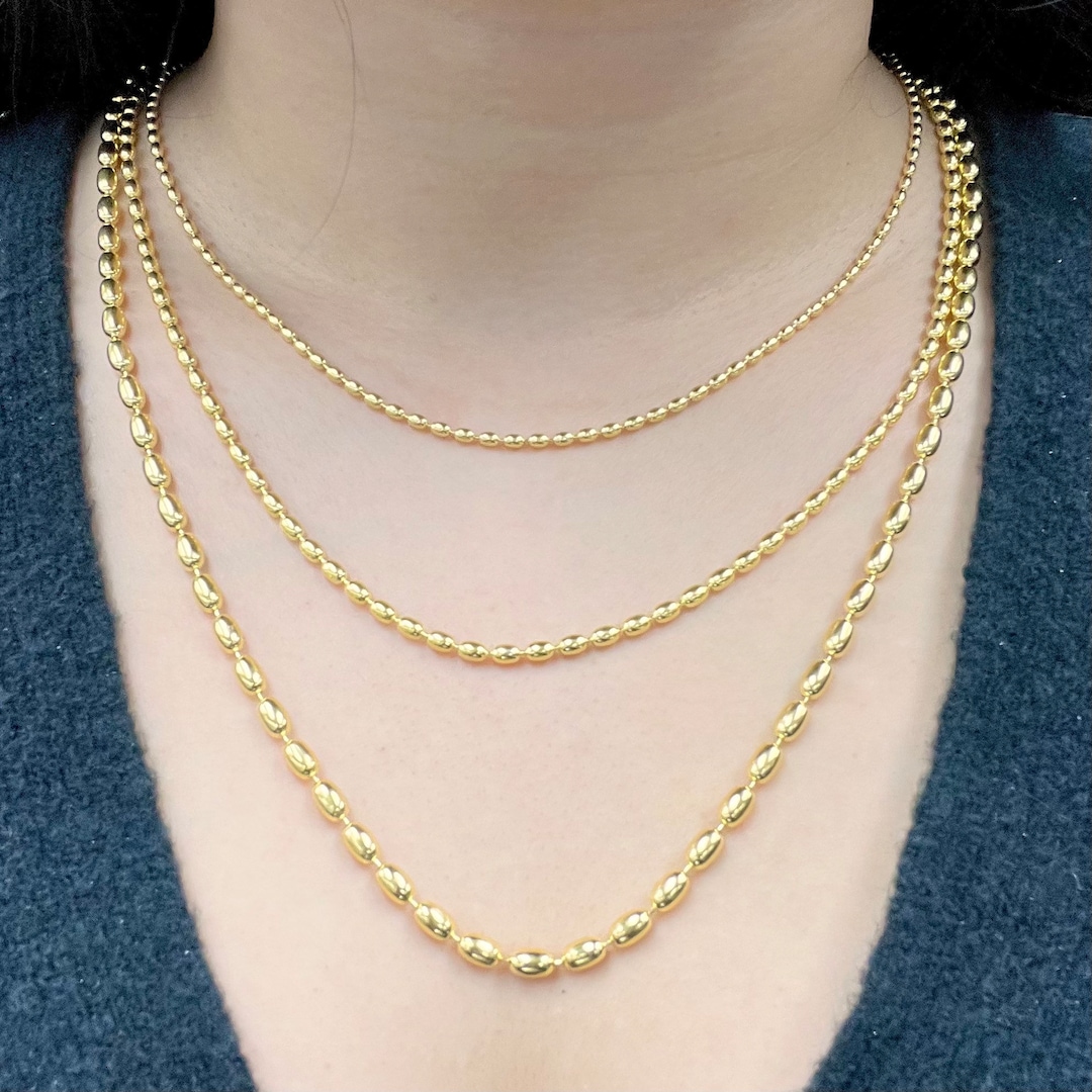 Gold Plated Over Sterling Silver Rice Bead Chains Charleston Beads Etsy