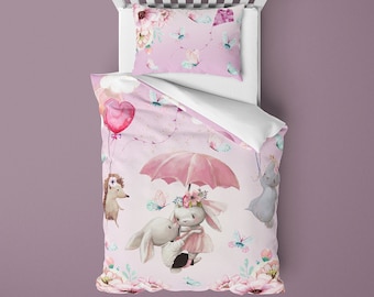 Bunny Rabbit Girls Bedding, Modern Bed Covers, Girls Bedding, Girls Cotbed Bed Covers, Toddler Bed Linen