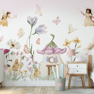 Fairy Mural Wallpaper, Secret Garden Wallpaper, Nursery Princess Decor, Nursery Decor, Kids Room Decoration, Nursery Wall Mural