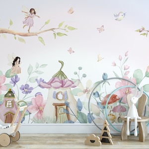 Fairy Mural Wallpaper, Nursery Wallpaper, Nursery Wallpaper, Secret Garden Nursery Decor, Nursery Decor, Nursery Wall Mural