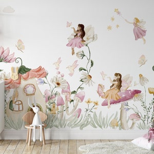 Fairy Mural Wallpaper, Secret Garden Wallpaper, Nursery Tinkerbell Decor, Nursery Decor, Kids Room Decoration, Nursery Wall Mural