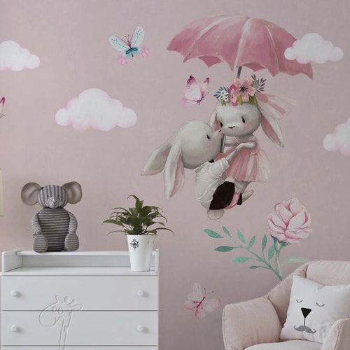 Cartoon Bunny Rabbit on Moon / Nursery Wall Stickers / Wall Etsy UK