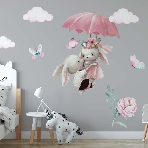 Bunny Wall Stickers Girls Wall Nursery Decals Etsy