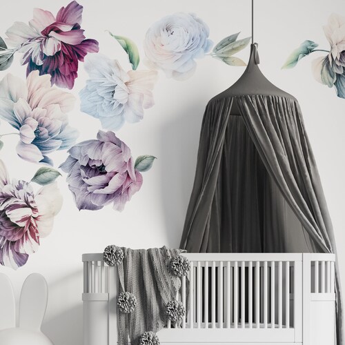 Flower Wall Stickers Peony Flowers Nursery Stickers Floral Etsy