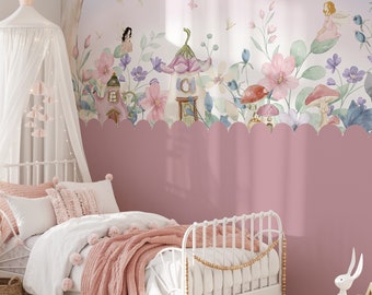 Papier peint pétoncles, papier peint murale fée, papier peint pour chambre d'enfant, papier peint pour chambre d'enfant, déco chambre d'enfant jardin secret, déco chambre d'enfant