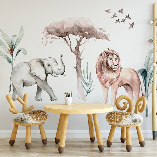 Jungle Wall Stickers Safari Nursery Decal Animal Wall Etsy