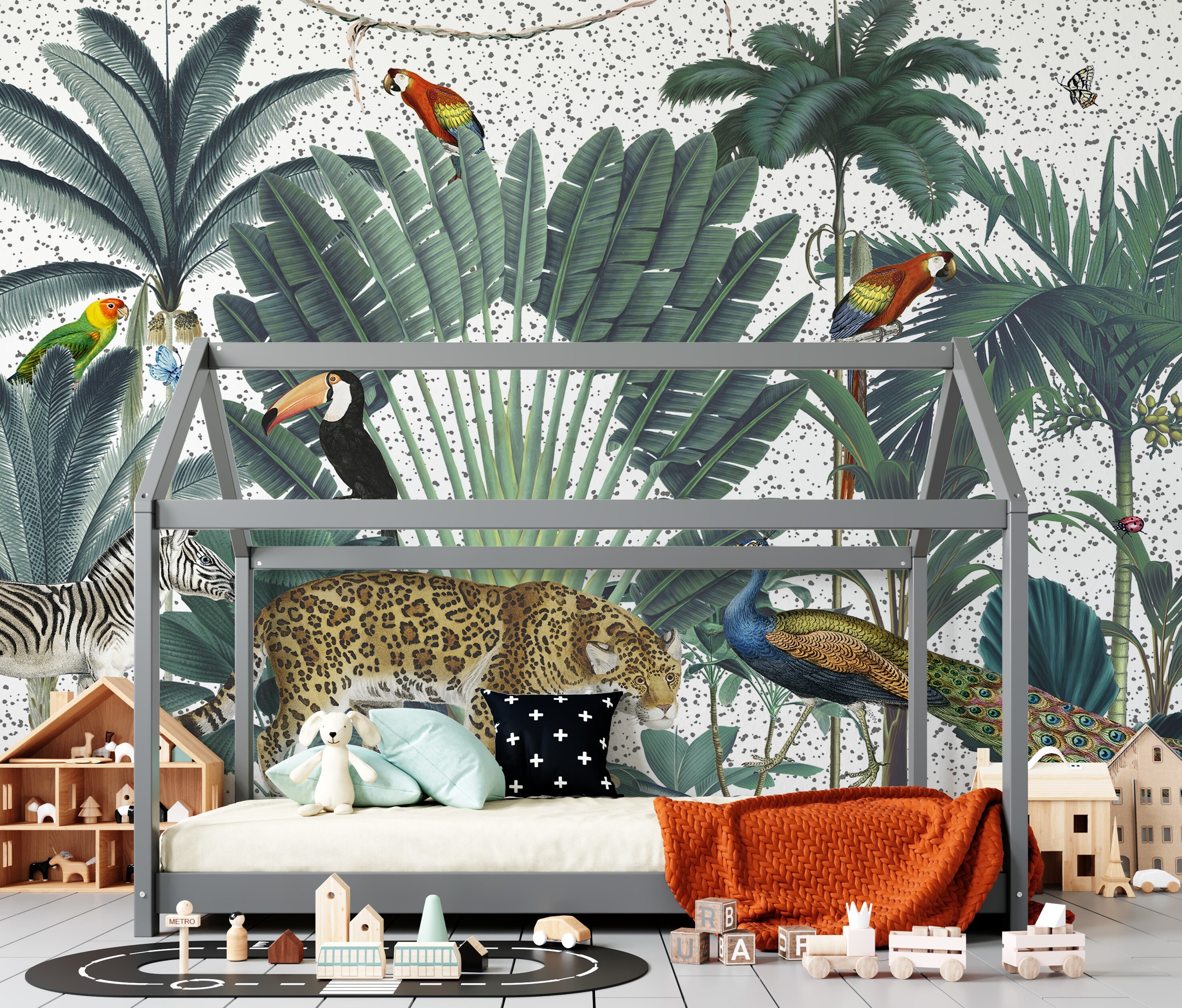 Zoo Wallpaper, Palms Wall Mural, Nursery Jungle, Nursery Decor, Kids